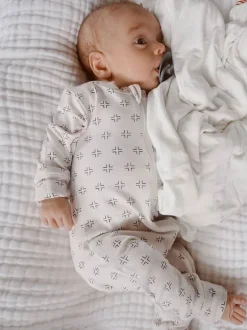 2-Way Convertible Zip Romper, Natural/Black Geo