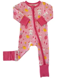 2-Way Convertible Zip Romper, Pink Easter Bunny