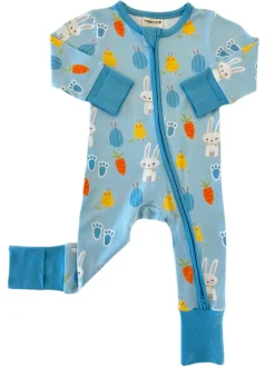2-Way Convertible Zip Romper, Blue Easter Bunny