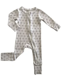 2-Way Convertible Zip Romper, Natural/Black Geo