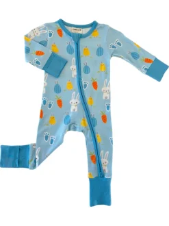2-Way Convertible Zip Romper, Blue Easter Bunny