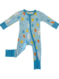2-Way Convertible Zip Romper, Blue Easter Bunny