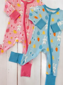 2-Way Convertible Zip Romper, Blue Easter Bunny