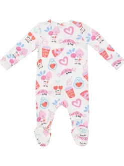 2-Way Zip Footie, Love You Foodie Much Pink