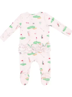 2-Way Zip Ruffle Back Footie, Golf Things Pink