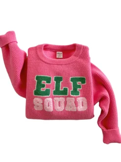 Women's Knit Sweater, Elf Squad Bubblegum