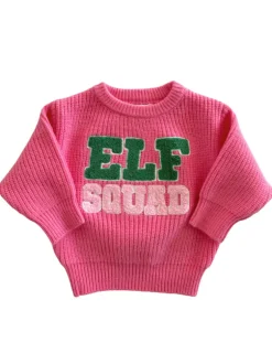 Women's Knit Sweater, Elf Squad Bubblegum