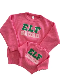 Women's Knit Sweater, Elf Squad Bubblegum