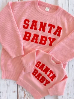 Women's Knit Sweater, Santa Baby Pink