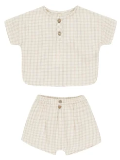 Woven Boxy Top + Short Set, Oat Check