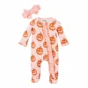 Zip Footie & Headband Set, Pink Jack-O-Lantern